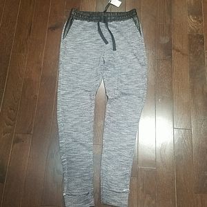 NEW Black Faux Leather & Gray Sweatpants Jogger